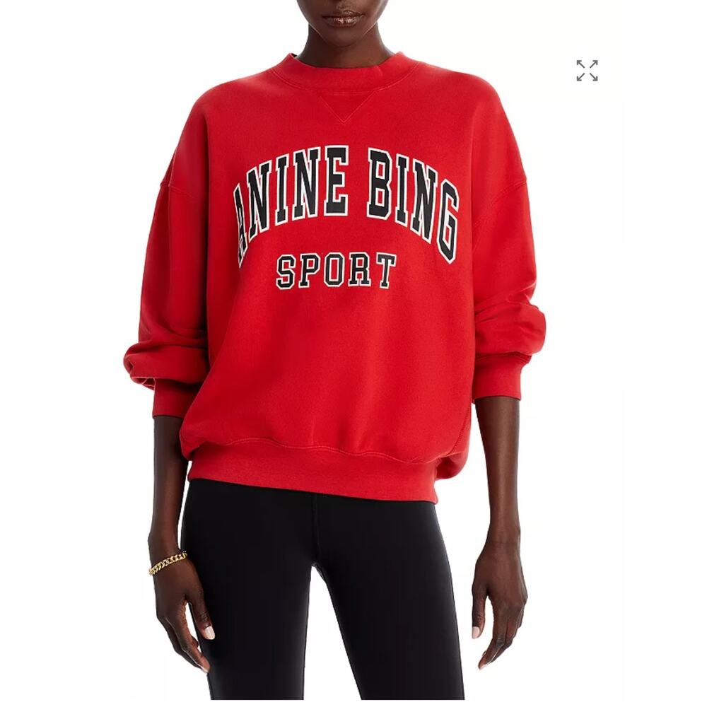Anine Bing Sport Red Graphic Crewneck Sweatshirt Size Small 100% Cotton - Picture 10 of 11